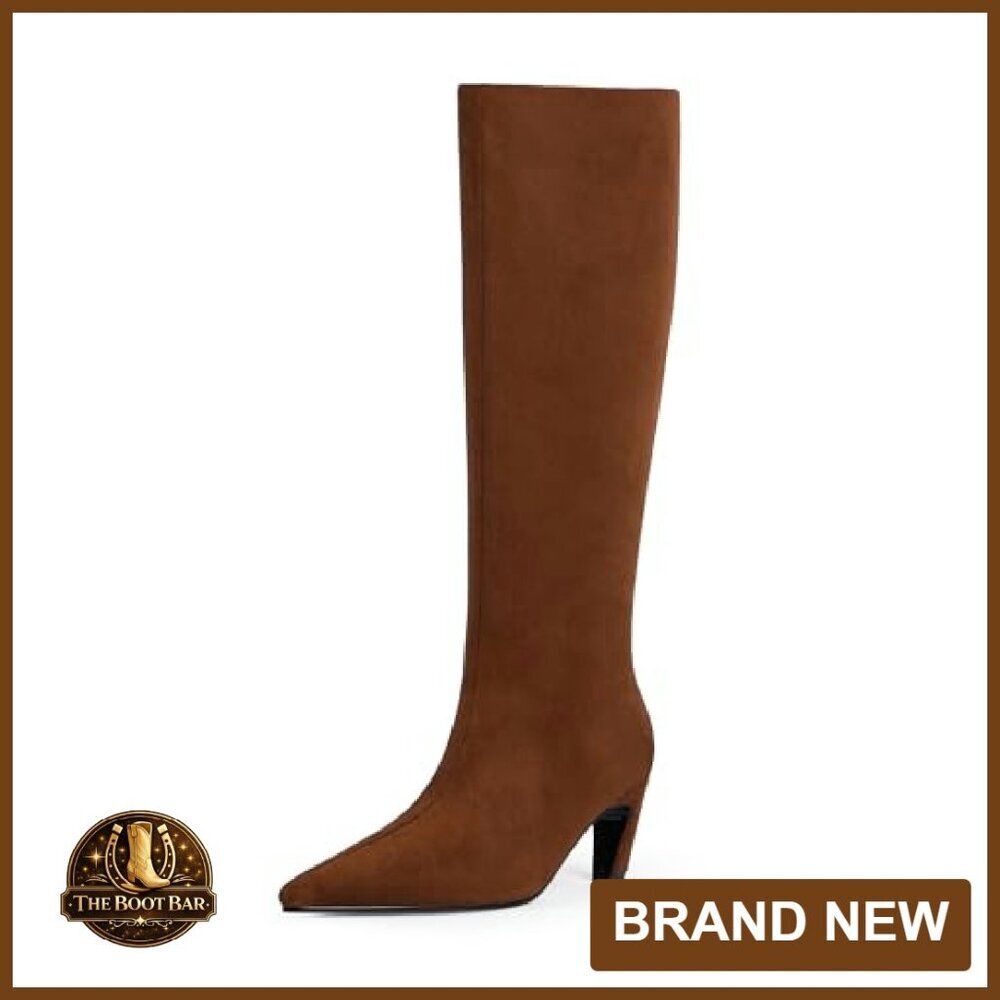 Knee High Boots Pointed Toe Kitten Heel Faux Suede Women's Size - Picture 6 of 8